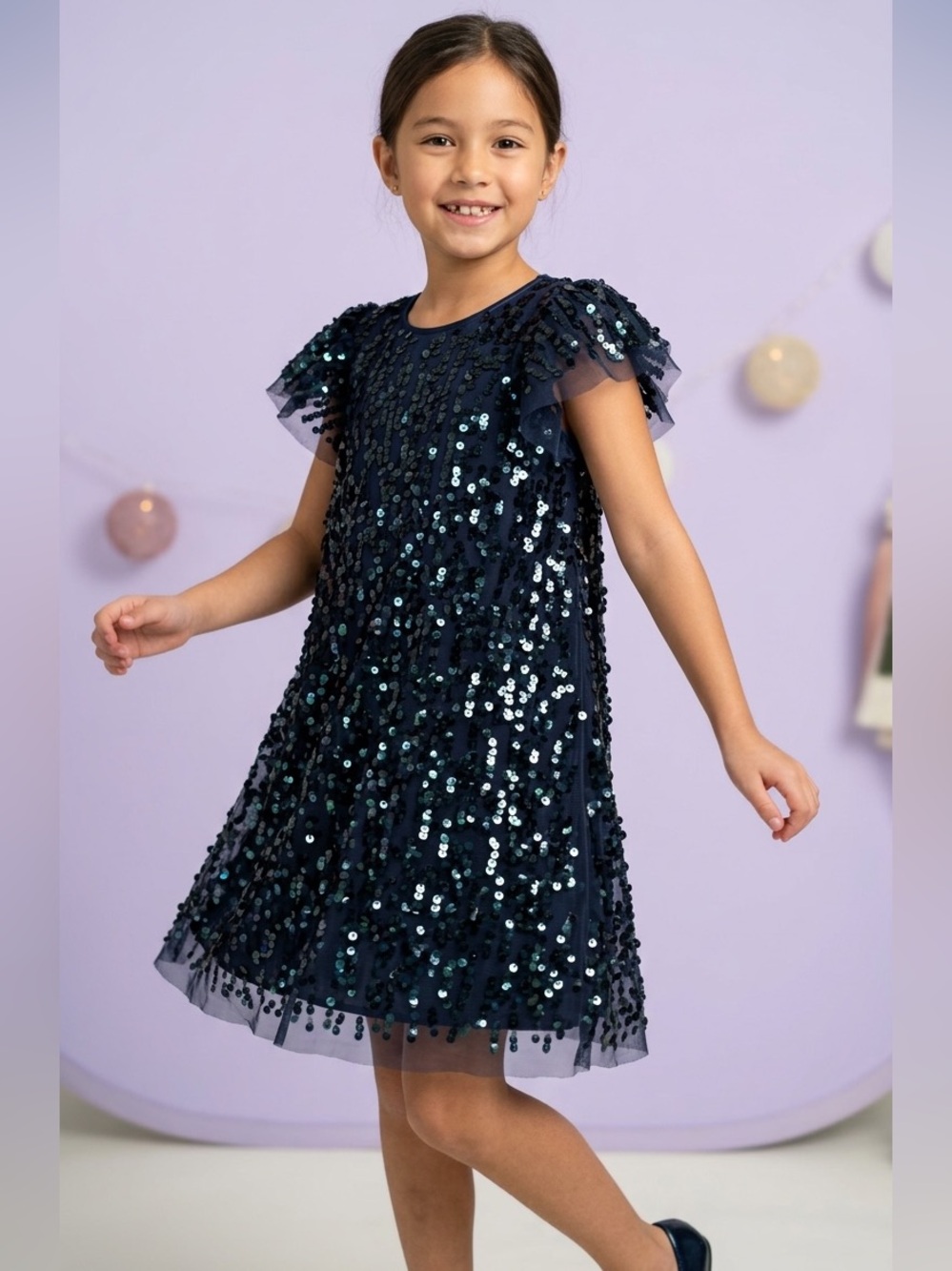H&M Black Sequin Tulle Party Dress for Girls #86